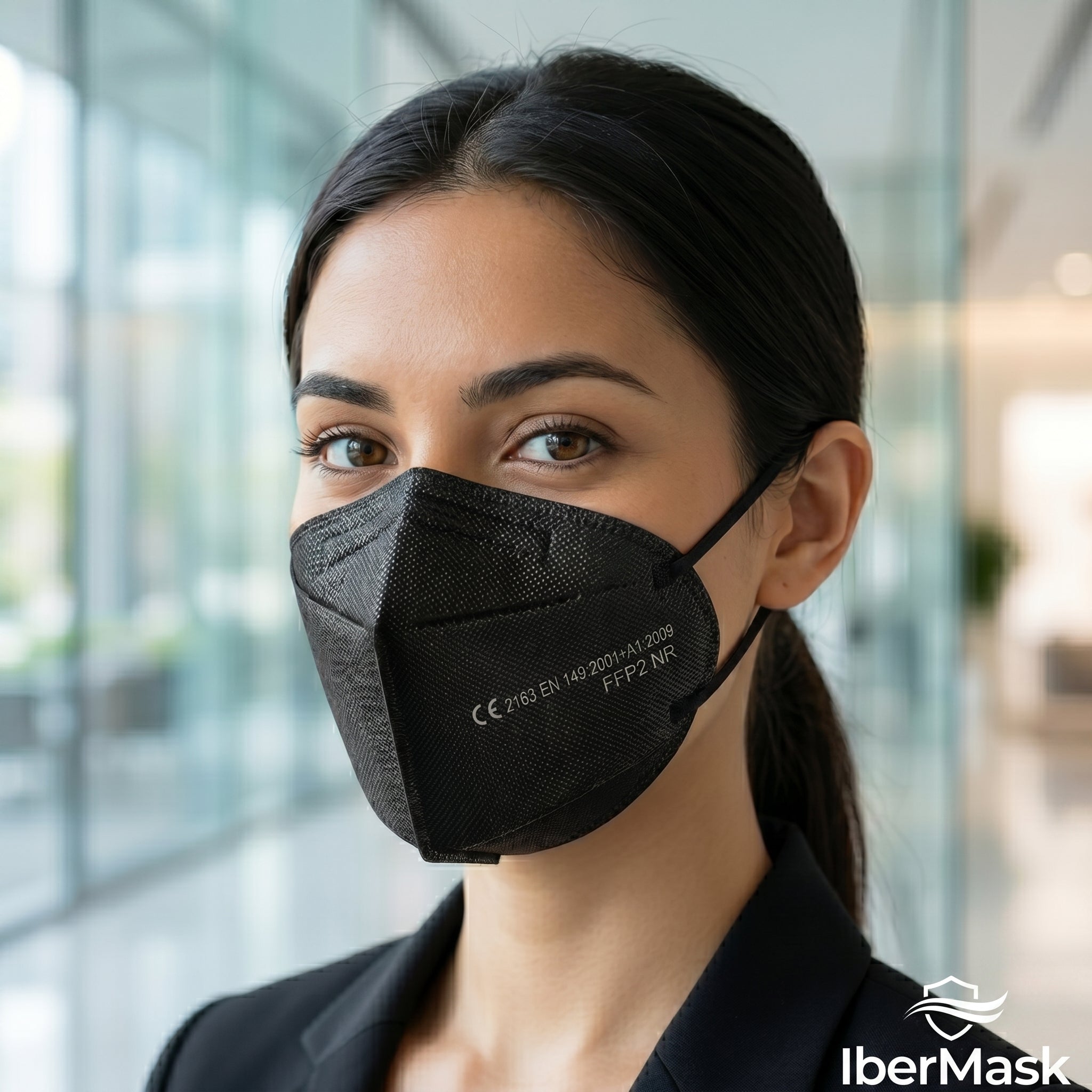 Mascarilla FFP2 KN95 negra vista frontal - Ibermask